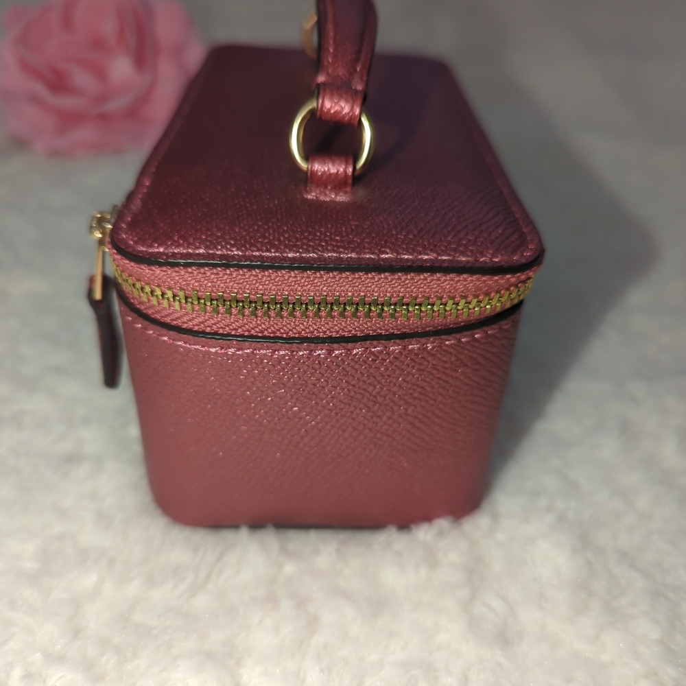 Coach leather Vanity Bag Pink Shimmer Gold Travel Jewelry Case Cosmetic Perfect - Picture 6 of 8